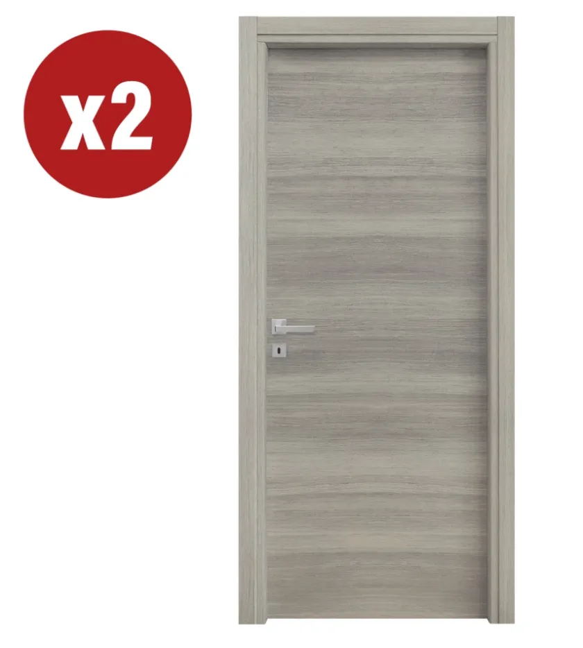 2 porte battenti da interno reversibili in rovere grigio, 80x200 cm