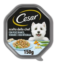 Alimenti Umido Cane-Alimento umido per cani cesar "scelta dello chef" con pesce bianco, riso e verdure 150 gr
