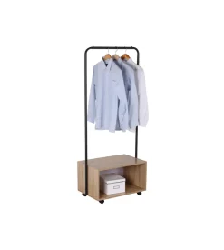 Appendiabiti in legno e metallo con vano e ruote, 64,5x40x152 cm Discount
