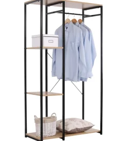 Appendiabiti in metallo nero con ripiani legno, 90x40,4x167 cm Hot