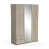 Armadi-Armadio 3 ante con specchio 2 cassetti quercia, 133,5x51,4x191,5 cm