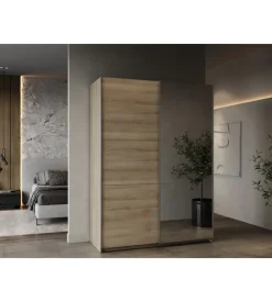 Armadi-Armadio 2 ante scorrevoli "ghost" con specchio quercia 148x59,9x203 cm