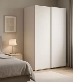 Armadi-Armadio "ghost" bianco con ante scorrevoli, 116x59x203 cm