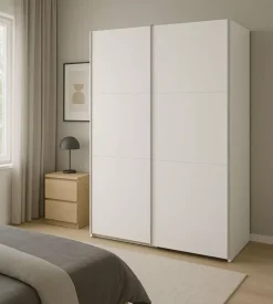Armadi-Armadio "ghost" bianco con ante scorrevoli, 194x59x203 cm