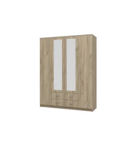 BellaHome Armadio "praga" 4 ante quercia e specchio, 160x52x205 cm Outlet