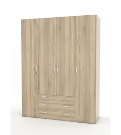 Armadi-Armadio "space" con 4 ante 3 cassetti effetto quercia, 154x49,5x200,4h cm