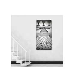 Attaccapanni "pontile" in legno con 5 ganci, 45x90x1 cm New