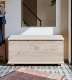 Complementi In Legno-Baule portatutto in legno con piedini 90 lt 90x45x45 cm