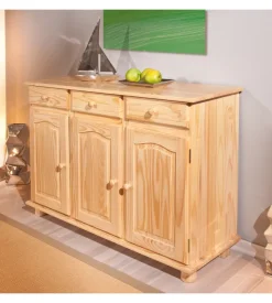 Buffet 3 ante + 3 cassetti in pino massello naturale, 130x87x43 cm Hot