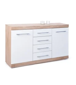 Buffet 2 ante e 4 cassetti rovere e bianco laccato, 155x40x87 cm Discount