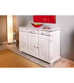 Buffet 3 ante e 3 cassetti in pino massello bianco, 130x43x87 cm Best