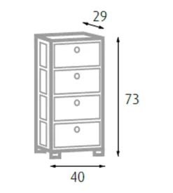 Cassettiera 4 cassetti con bottini in legno armonia 40x29x73 cm Clearance