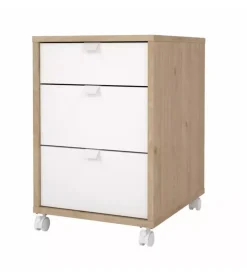 Cassettiera 3 cassetti con ruote in truciolare melaminimo colore quercia e bianco, 40,8x48,2x60,8 cm Outlet