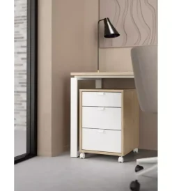 Cassettiera 3 cassetti con ruote in truciolare melaminimo colore quercia e bianco, 40,8x48,2x60,8 cm Outlet