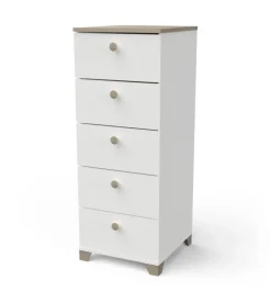 Cassettiera "izzy" 5 cassetti bianco opaco e quercia, 39,8x41,9x104,3 cm Sale