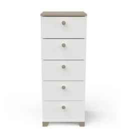 Cassettiera "izzy" 5 cassetti bianco opaco e quercia, 39,8x41,9x104,3 cm Sale