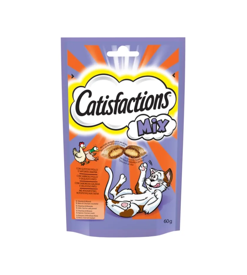 Alimenti Secco Gatto-Catisfaction mix con pollo e anatra - 60 grammi.