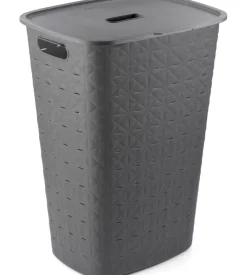 Keter Accessori Bagno-Cesto portabiancheria "curver softex" antracite con coperchio, 56 litri
