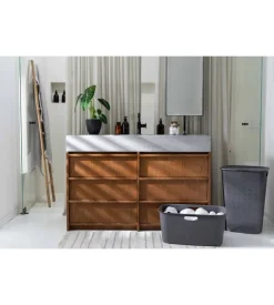 Keter Accessori Bagno-Cesto portabiancheria "curver softex" antracite con coperchio, 56 litri