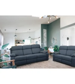 BellaHome Divano 2 posti "annika" con recliner manuale in tessuto blu, 145x93x101 cm Discount