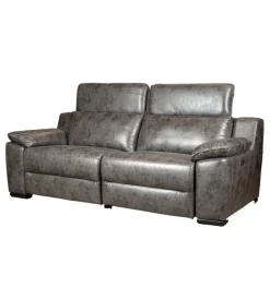 BellaHome Divani-Divano 3 posti "giulia" con sistema relax, in ecopelle effetto invecchiato grigio 210x106x85 cm
