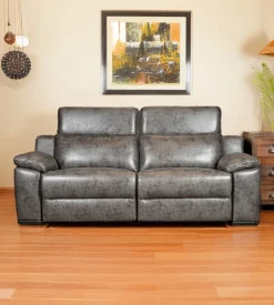 BellaHome Divani-Divano 3 posti "giulia" con sistema relax, in ecopelle effetto invecchiato grigio 210x106x85 cm