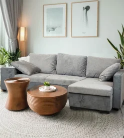 BellaHome Divano angolare "jessy" con contenitore pouf e penisola destra 247x155x94 cm