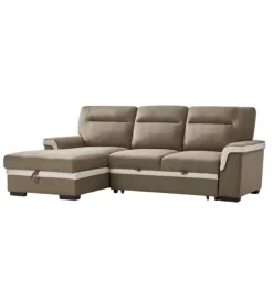 BellaHome Divano letto angolare "erika" in tessuto marrone con penisola a destra 254x92/165x102 cm New