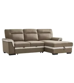 BellaHome Divani-Divano letto angolare "erika" in tessuto marrone con penisola a sinistra 254x92/165x102 cm