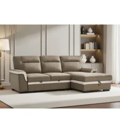 BellaHome Divani-Divano letto angolare "erika" in tessuto marrone con penisola a sinistra 254x92/165x102 cm