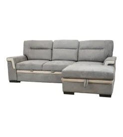 BellaHome Divani-Divano letto angolare "erika" in tessuto grigio con penisola a destra, 254x92/165x102 cm