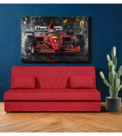 BellaHome Divani-Divano letto "fiji" 3 posti in tessuto rosso con cassettone contenitore, 183x81x89 cm