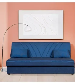 BellaHome Divano letto "fiji" 3 posti in tessuto blu con cassettone contenitore, 183x81x89 cm Clearance