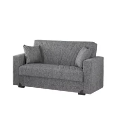 BellaHome Divano letto "mali" 2 posti con cassettone in tessuto grigio, 152x74x83 cm Clearance