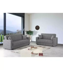 BellaHome Divano letto "mali" 2 posti con cassettone in tessuto grigio, 152x74x83 cm Clearance