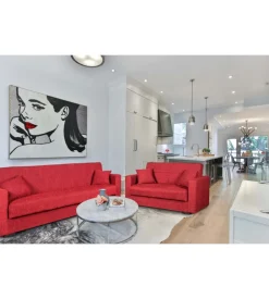 BellaHome Divani-Divano letto "nora" 2 posti in tessuto rosso, 155x80x87 cm
