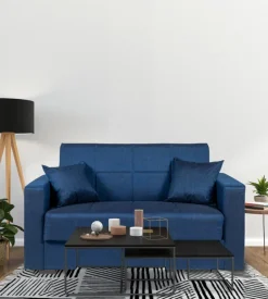 BellaHome Divani-Divano letto "nora" 2 posti in tessuto blu, 155x80x87 cm