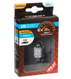 Lampada siluro 6 led 12v - 13x35 mm - sv8,5-8 - 1 pz - scatola - bianco 58429 New