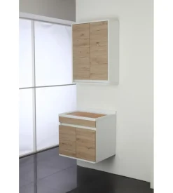 Lavatoio sospeso bianco e rovere, 60x50x61 cm New