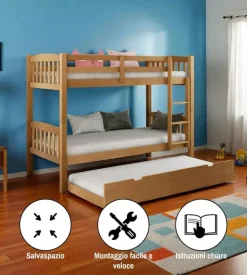 BellaHome Letto a castello "tolosa" in pino massello miele 201,5x97,5x156 cm Discount