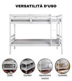 BellaHome Letti E Comodini-Letto a castello "lione" in pino massello bianco laccato 199,5x97x150 cm