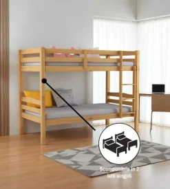 BellaHome Letto a castello "marsiglia" in pino massello miele 202x98x150 cm Online