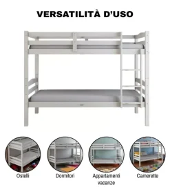 BellaHome Letti E Comodini-Letto a castello "marsiglia" in pino massello bianco 202x98x150 cm
