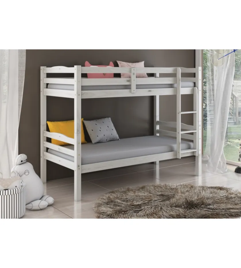 BellaHome Letti E Comodini-Letto a castello "marsiglia" in pino massello bianco 202x98x150 cm