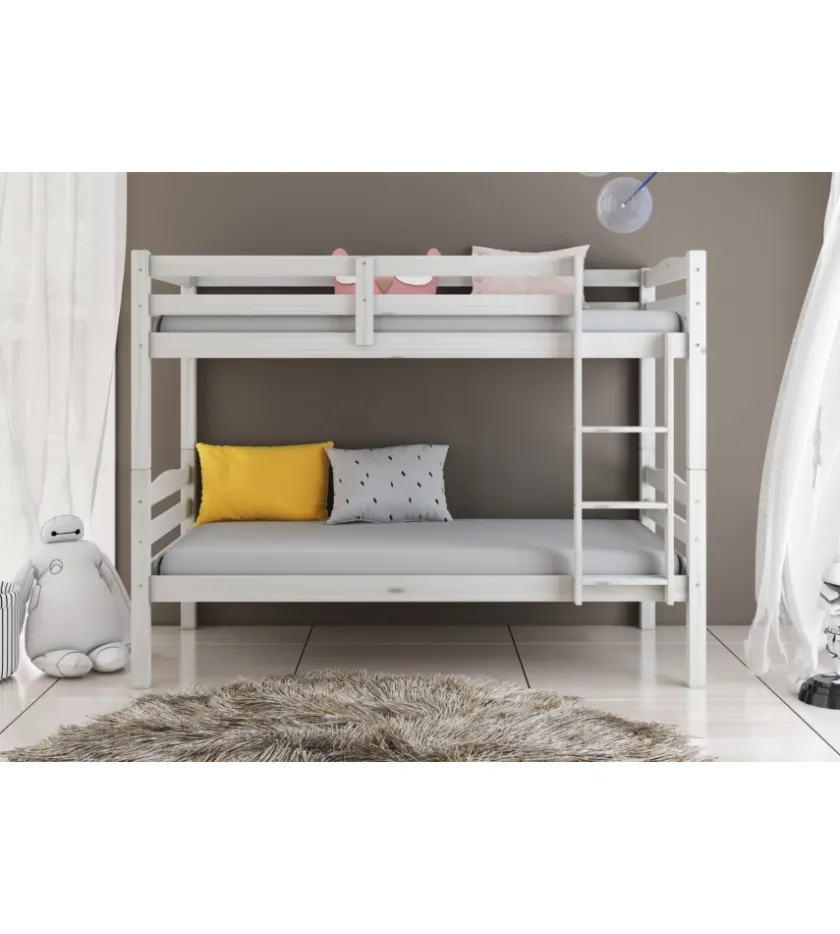 BellaHome Letti E Comodini-Letto a castello "marsiglia" in pino massello bianco 202x98x150 cm