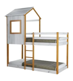 BellaHome Letti E Comodini-Letto a castello per ragazzi "lille" in pino massello con soppalco a casetta 200,5x111x215 cm