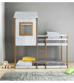 BellaHome Letti E Comodini-Letto a castello per ragazzi "lille" in pino massello con soppalco a casetta 200,5x111x215 cm