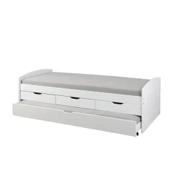 Letto singolo con 3 cassetti e letto estraibile in pino bianco 90x200 cm Best