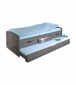 Letto singolo con 3 cassetti e letto estraibile in pino grigio 90x200 cm New