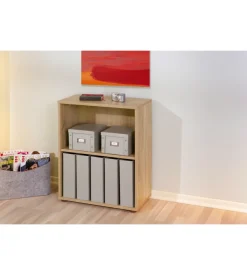 Libreria 2 livelli in laminato rifinito rovere, 60x75x30 cm Online
